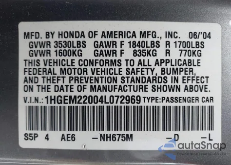 2004 Honda Civic Ex from USA, damaged, VIN 1HGEM22004L072969